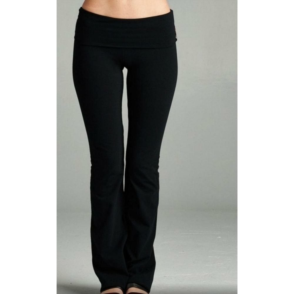 Black Flare Bottom Leggings With Fold Over Waist